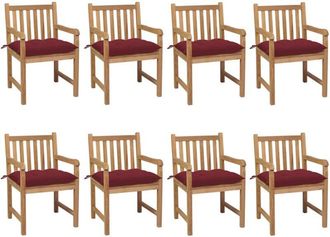 vidaXL Sillas De Jard&iacute;n 8 Uds Madera Maciza Teca Cojines Rojo Tinto Vidaxl