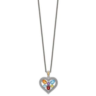 Diamond2Deal Sterling Silver Rhodium-plated with 14k Accent Gemstone Pendant Necklace