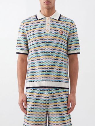 Casablanca Polo in maglia di cotone con motivo a righe multicolor