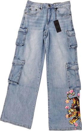 Ed Hardy Womens Tiger Flowers Cargo Jean In Retro Light