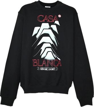 Casablanca Frosty Mountain Screen Printed Sweatshirt - Heren - Sweatshirts - Zwart - XL - Katoen - Hoodies & sweatvesten