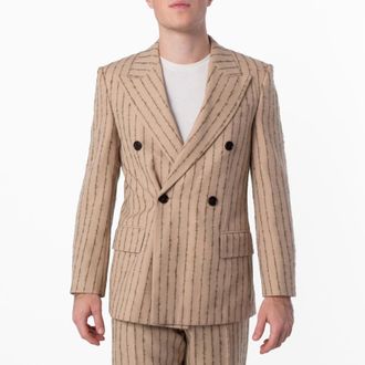 Burberry Striped Double-Breasted Wool-Mohair Blazer, Brand Size 52R ( US Size 42R )