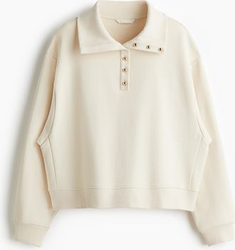 H&M Sweatshirt mit kurzer Knopfleiste - Beige