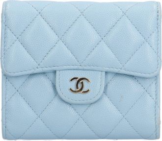 Chanel Blue Grained Calfskin Wallet (Tri-Fold) (Pre-Owned)