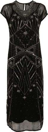 AllSaints Etta embroidered midi dress - women - Polyester/Polyester - 6 - Black