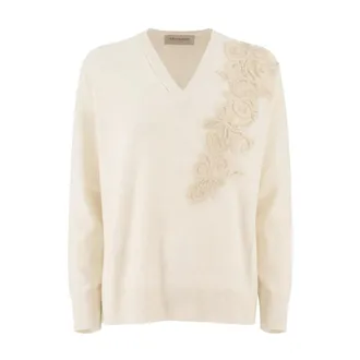 Ermanno Scervino V-neck Knitwear, female, Beige, Size: XS V-neck Knitwear