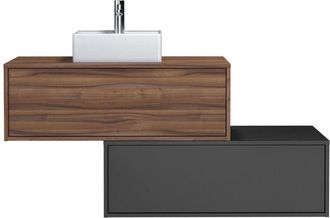 Vente-Unique Vente-unique - Mobile per bagno sospeso con lavabo singolo 94 cm Naturale scuro e Antracite - teana ii