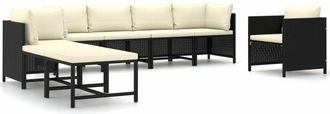 vidaXL Set De Muebles De Jard&iacute;n 8 Pzas Y Cojines Rat&aacute;n Sint&eacute;tico Negro Vidaxl