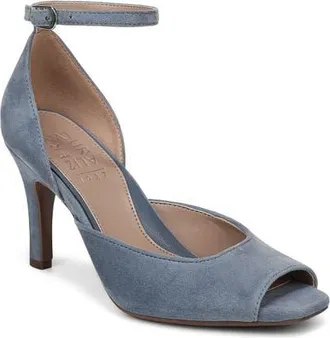 Naturalizer Asha Ankle Strap Peep Toe Pump in Blue Ash Suede at Nordstrom, Size 5.5