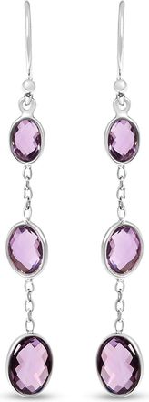 House of Brilliance 925 Sterling Silver Checkerboard Cut Oval Purple Amethyst 2 Inch Drop and Dangle Earrings
