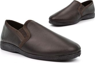 Generic Mens Leather Slippers Mens Rubber Sole Slippers Size 6 Boys Slipper Size 11 Slip On Slipper Leather Upper Slip On Rubber Sole Sizes 6-12 Dark Brown 12