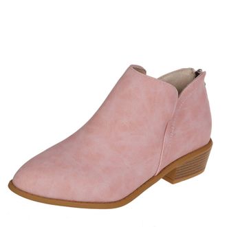 Generic Womens V Cut Thick Heel Ankle Booties - Pointed Toe Back Zip Up Western Boots - Vintage Comfortable Pull On Boot (pink,7.5)