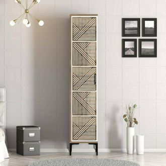Dmora Armadio multiuso 1 anta Mekbuda, Mobile multifunzionale, Mobiletto scarpiera, Guardaroba porta scarpe, 48x40h201 cm, Noce e Bianco, con imballo