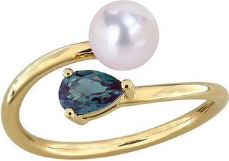 Rina Limor Gold-Plated Silver 0.60 Ct. Tw. Lab-Grown Gemstone & 6-6.5Mm Pearl Ring