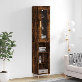 Berkfield Home Highboard Smoked Oak 34.5x34x180 cm Engineered Wood in Brown
