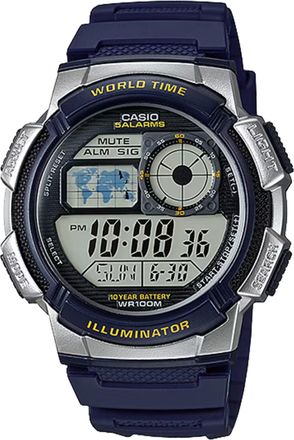 Casio Mens World Time Blue Resin Digital Watch - AE-1000W-2A2VCF