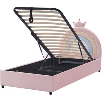 Beliani Letto moderno in velluto UE 90 x 200 cm imbottito per bambini con rete a doghe Rosa con contenitore Grisetot