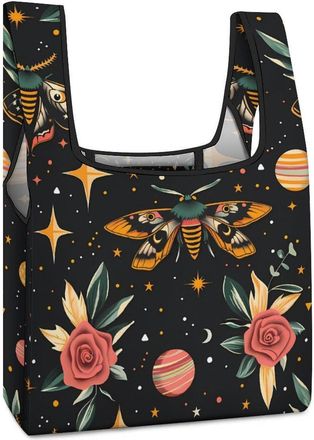 Generic Death Moth Skull Heads Shopping Bag Reusable Grocery Tote Bag Foldable Handbag for Travel Picnic