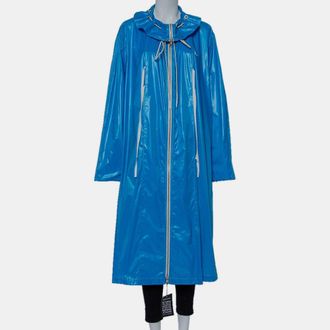 Calvin Klein Blue Synthetic Zip Front Oversized Rain Overcoat