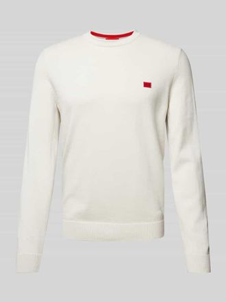 HUGO BOSS Strickpullover mit Label-Badge Modell San Cassius in Offwhite, Gr&ouml;&szlig;e L