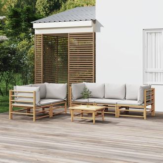 vidaXL Set De Muebles De Jard&iacute;n 6 Piezas Bamb&uacute; Con Cojines Gris Claro Vidaxl