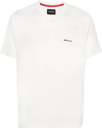 Kiton T-Shirts, male, White, L, Embroidered Logo Cotton T-shirt