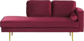 Beliani Chaise Longue Tapizado En Terciopelo Rojo Oscuro Versi&oacute;n Derecha Patas De Metal Dise&ntilde;o Moderno Miramas