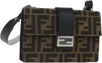 Fendi Pre-owned Shoulder Bags, female, Brown, Size: ONE SIZE Pre-owned Canvas Shoulder Bag