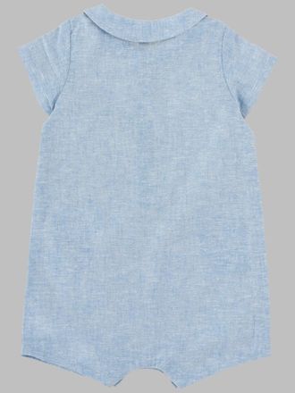 Tartine Et Chocolat Collared Linen-Cotton Blend Romper - Blue