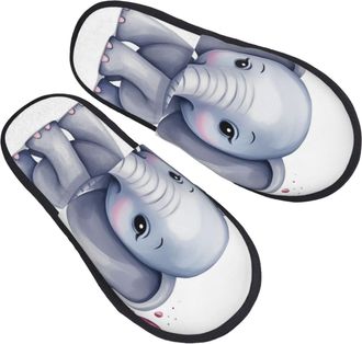 Generic Shoes Cute Elephant With Mute Sole Cotton Slippers Fluffy Sliders For Winter Christmas Bedroom M