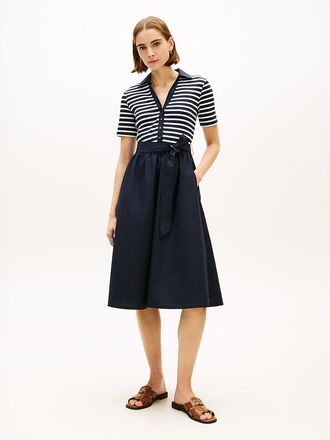 Tommy Hilfiger Womens Mix Media Belted Polo Dress - Navy - XXL