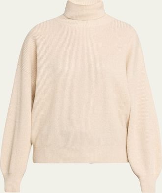 Brunello Cucinelli Shimmering Cashmere English Rib Turtleneck Sweater
