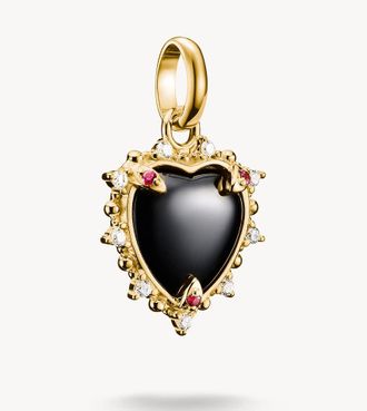 Thomas Sabo charm pendente cuore vintage nero con pietre, connettore placcato oro in oro, rosso, nero, bianco