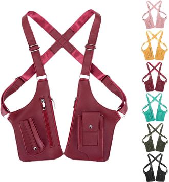 Generic Premium Leather Adjustable Underarm Shoulder Bag for Men, Multi-pocket Anti-Theft Double Shoulder Bag, for Commuting (Red)