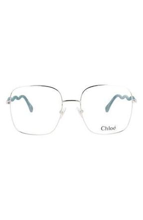 Chlo&eacute; Core 55mm Square Optical Glasses in Silver Green Transparent at Nordstrom Rack