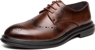 Generic Oxford Formal Shoes for Men Lace Up Round Burnished Toe Derby Shoes Vegan Leather Low Top Block Heel Slip Resistant Wedding(Brown,7.5 UK)