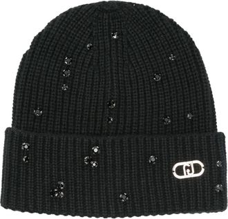 Liu Jo crystal-embellished ribbed beanie - women - Acrylic - One Size - Black