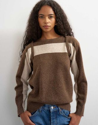 Topshop maglione a righe in maglia multiuso marrone-Nessun colore