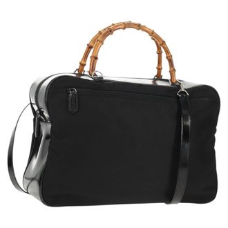 Gucci Vintage Bamboo Handle Nylon Black Nylon Handbag (Pre-Owned)