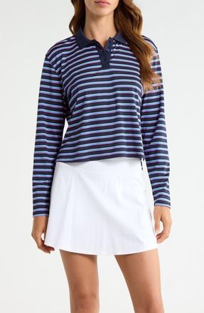 G/Fore Striped Performance Long Sleeve Polo in Twilight at Nordstrom, Size X-Large