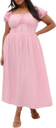 City Chic Ariella Crochet Trim Peasant Dress in Soft Pink at Nordstrom, Size Xxxs