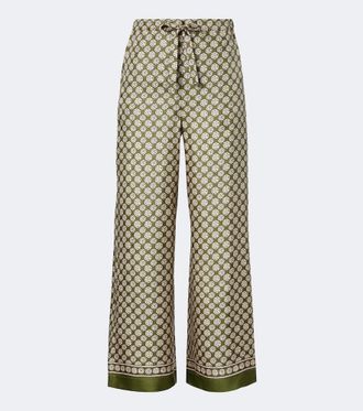 Max Mara Pantalones anchos de sarga de seda estampados