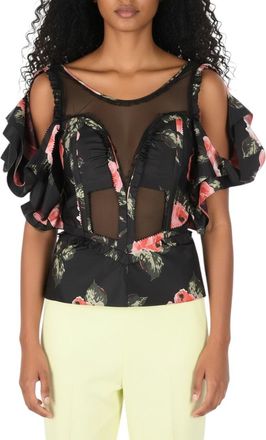 Maison Margiela Black Floral Scoop Neck Top