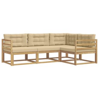 vidaXL Conjunto De Sof&aacute;s De Exterior Con Coj&iacute;n 3 Pcs Y Beige Poli&eacute;ster Vidaxl