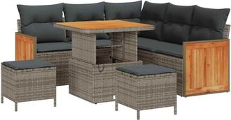 vidaXL Garden Sofa Set with Cushion 9 pcs Grey Poly Rattan vidaXL
