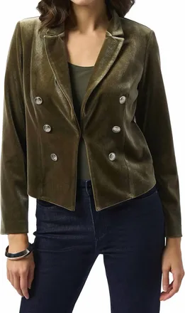 Joseph Ribkoff Velour Double-Breasted Blazer In Olive
