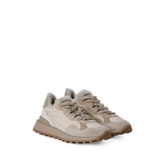 Brunello Cucinelli Suede with Monili Detail Sneaker - Beige