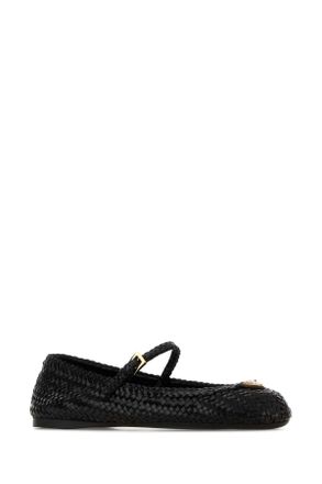 Prada Womens Black Leather Ballerinas Nero Ballerine Flat Shoes