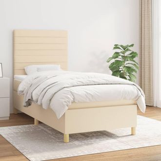vidaXL Vidaxl - Cama Box Spring Con Colch&oacute;n Tela Color Crema 90x190 Cm
