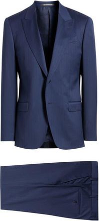 Emporio Armani G-Line Peak Lapel Navy Wool Herringbone Suit in Blue at Nordstrom, Size 38 Us